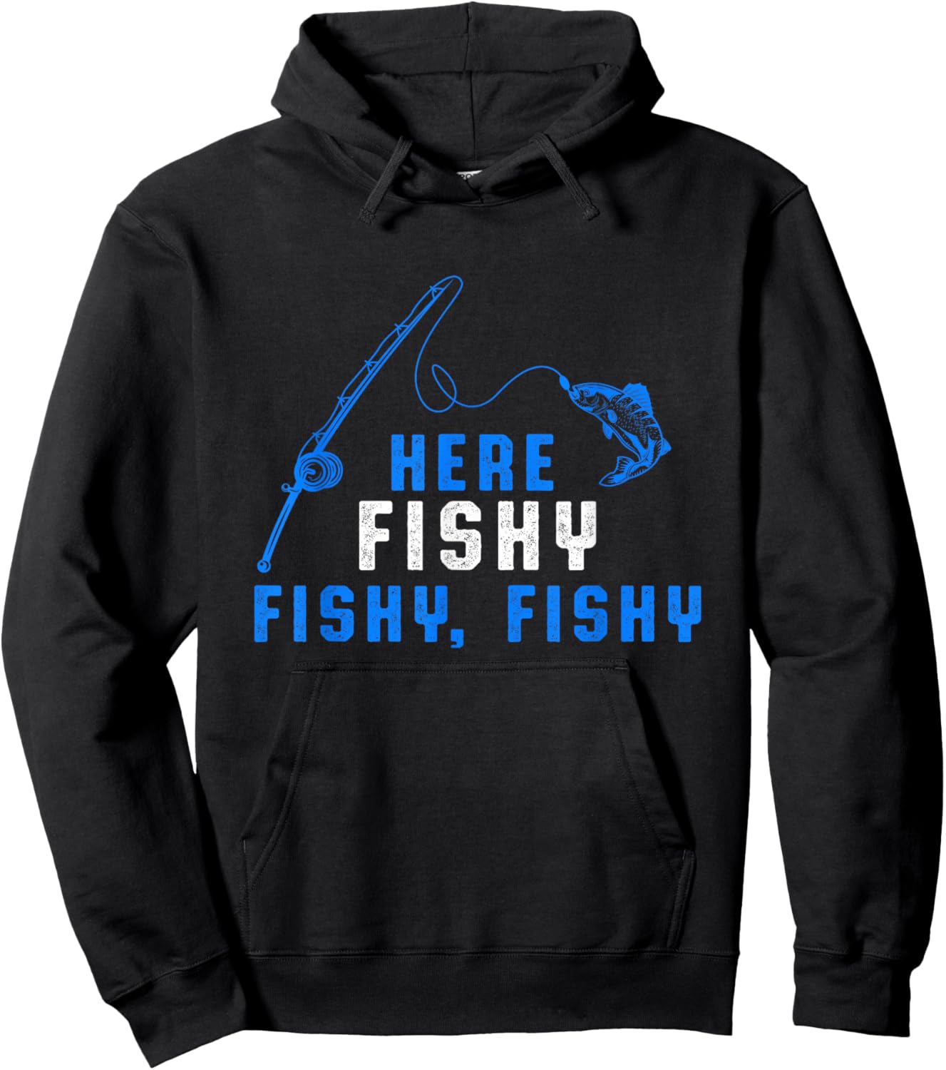 Here Fishy Fisherman Fishing Rod Sea Hobby Water Sports Hoodie - Hoodie | Black