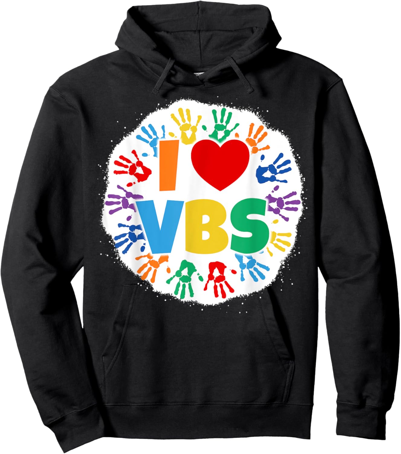 2022 Vacation Bible School Bleached Handprints I Love VBS Hoodie - Hoodie | Black