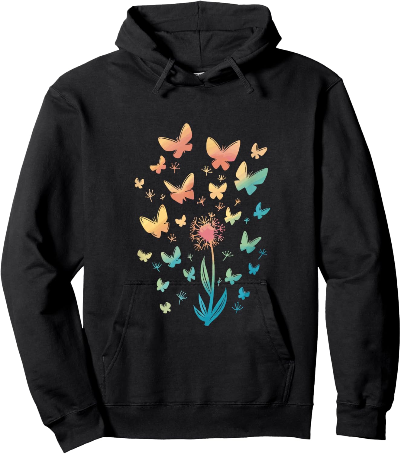 Butterfly colorful butterfly with flowers gift Hoodie - Hoodie | Black