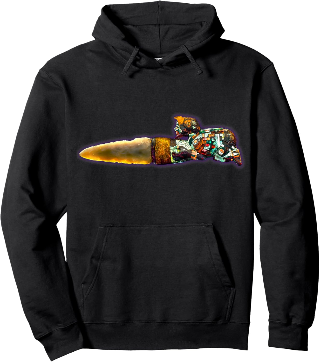 Aztec Sacrificial Knife Mosaic Artifact Hoodie - Hoodie | Black