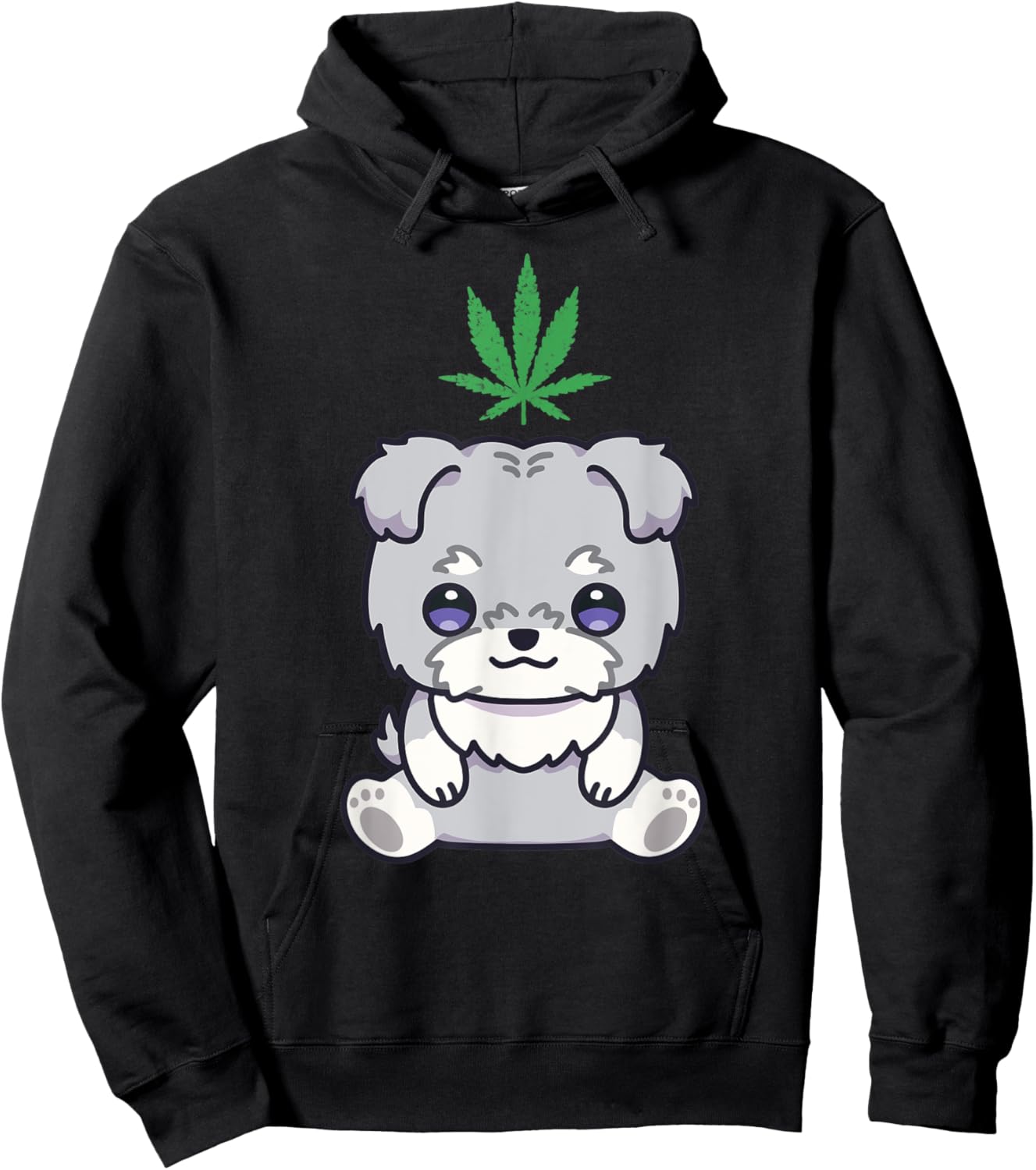 Schnauzer Dog Weed Marijuana Kawaii Anime Cannabis Leaf Hoodie - Hoodie | Black