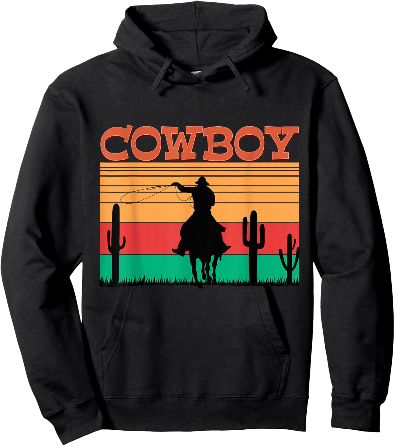 Kids Western Cowboy Rodeo Horse Retro Vintage Roping Cowboy Hoodie - Hoodie | Black