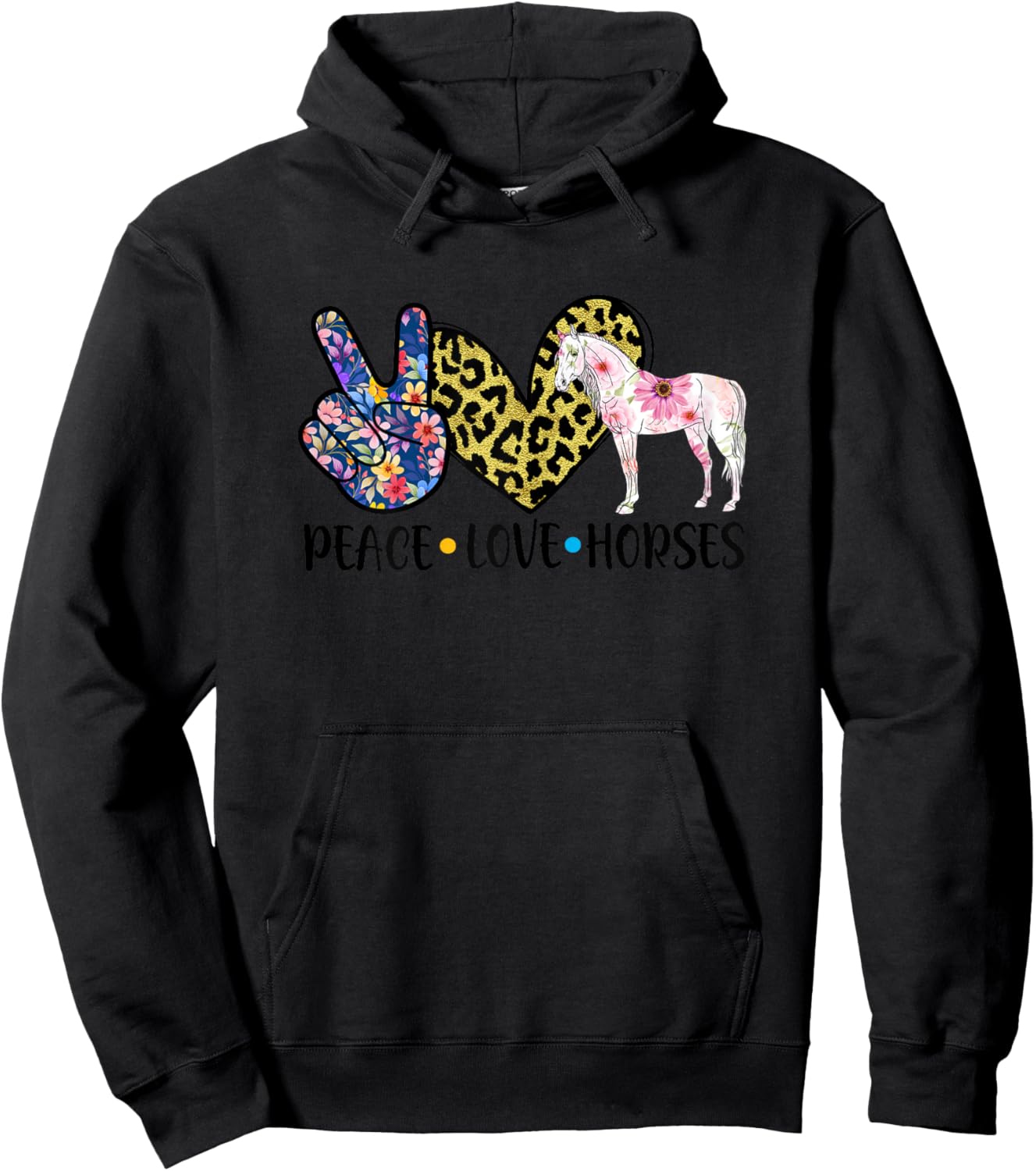 Peace Love Horses Cute Horse Lover Teen Girls Hoodie - Hoodie | Black