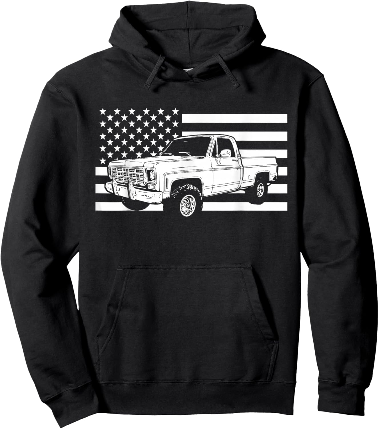 77 Square Body Truck American Flag Squarebody Hoodie - Hoodie | Black