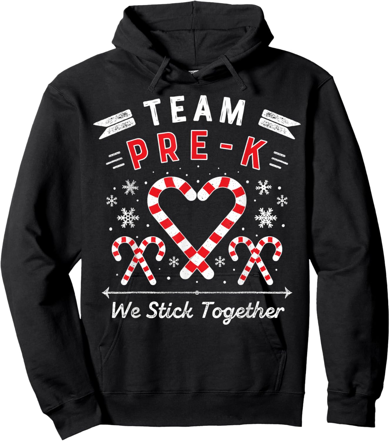 Team Pre-K Christmas Candy Cane Heart Preschool PreK Teacher Women Kids Hoodie - Hoodie | Black