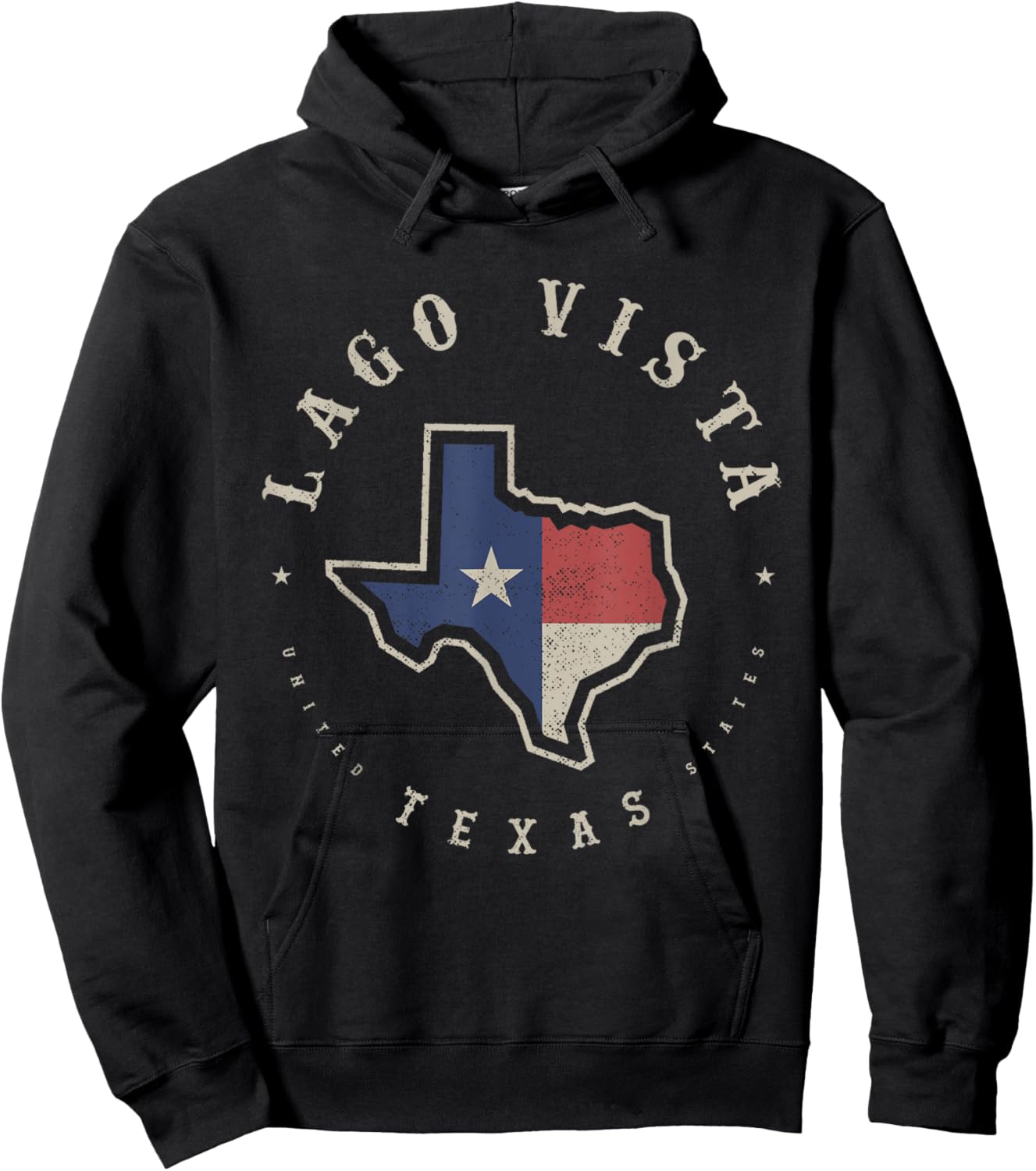 Vintage Lago Vista Texas State Flag Map Souvenir Gift Hoodie - Hoodie | Black