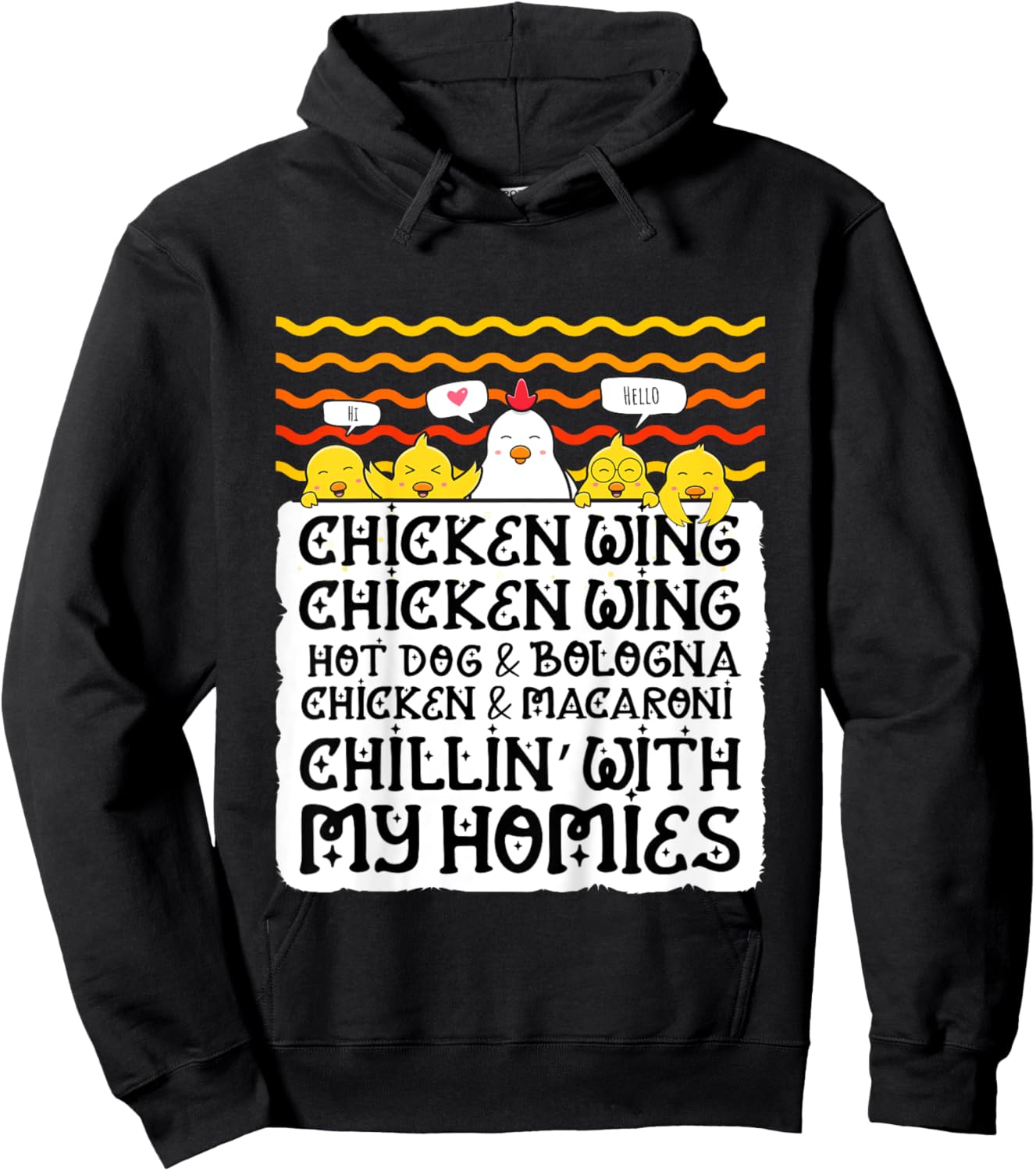 Kids Chicken Wing Chicken Wing Hot Dog and Bologna Macaroni Hoodie - Hoodie | Black