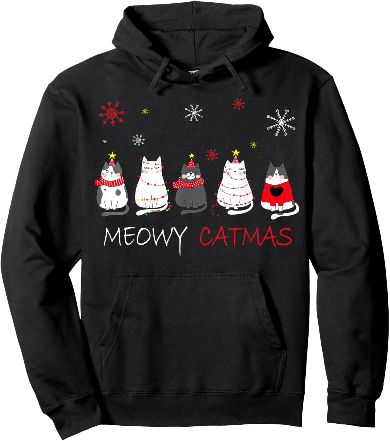 Meowy Catmas Christmas Funny Cats Hoodie - Hoodie | Black