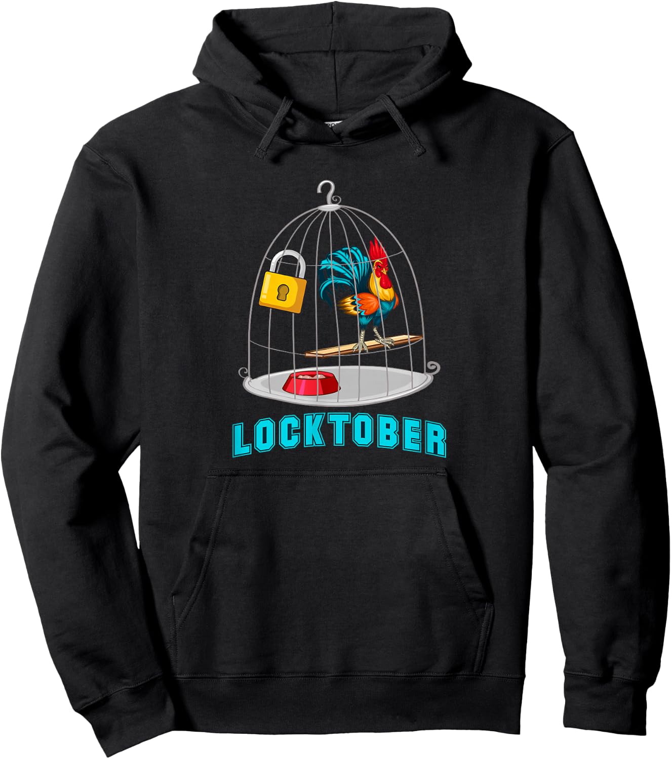 Red Rooster Cock Male Chastity Locktober Chicken in a Cage Hoodie - Hoodie | Black