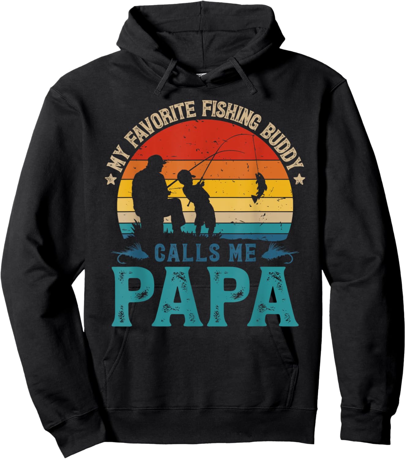 Vintage Favorite Fishing Buddy Calls Me Papa Fish Man Sunset Hoodie - Hoodie | Black