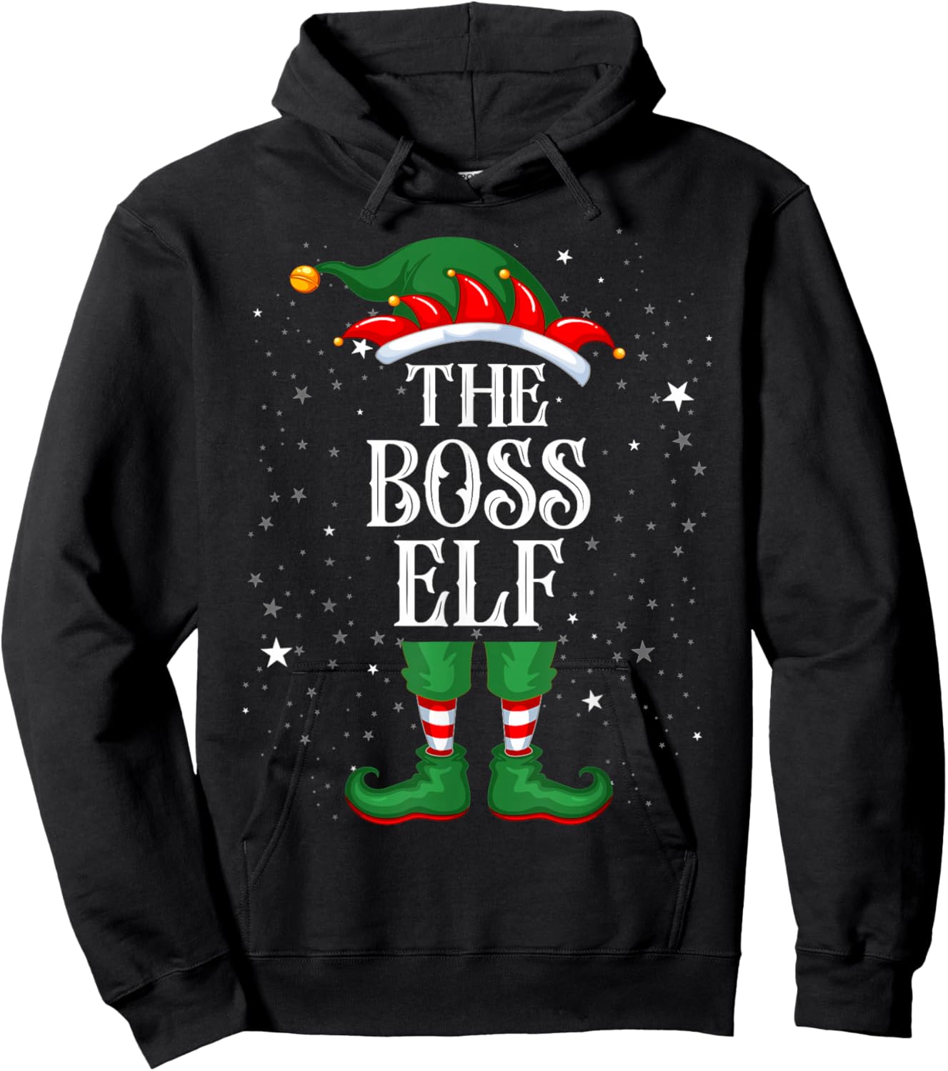 Christmas Elf Matching Family Group Funny The Boss Elf Hoodie - Hoodie | Black