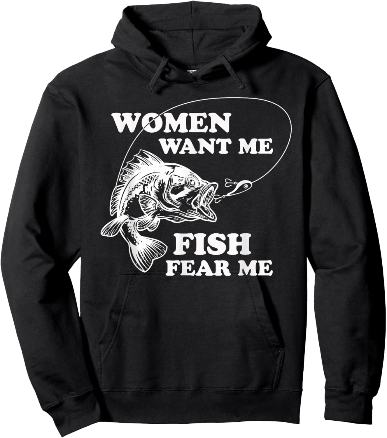 Fishing World Apparel Co. Women Want Me Fish Fear Me Men's Black Humor Fishing , Small Hoodie - Hoodie | Black