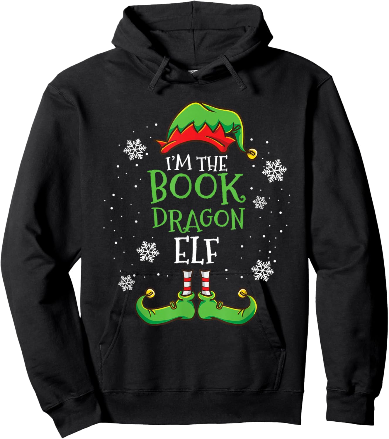 Im The Book Dragon Elf Christmas Librarian Hoodie - Hoodie | Black