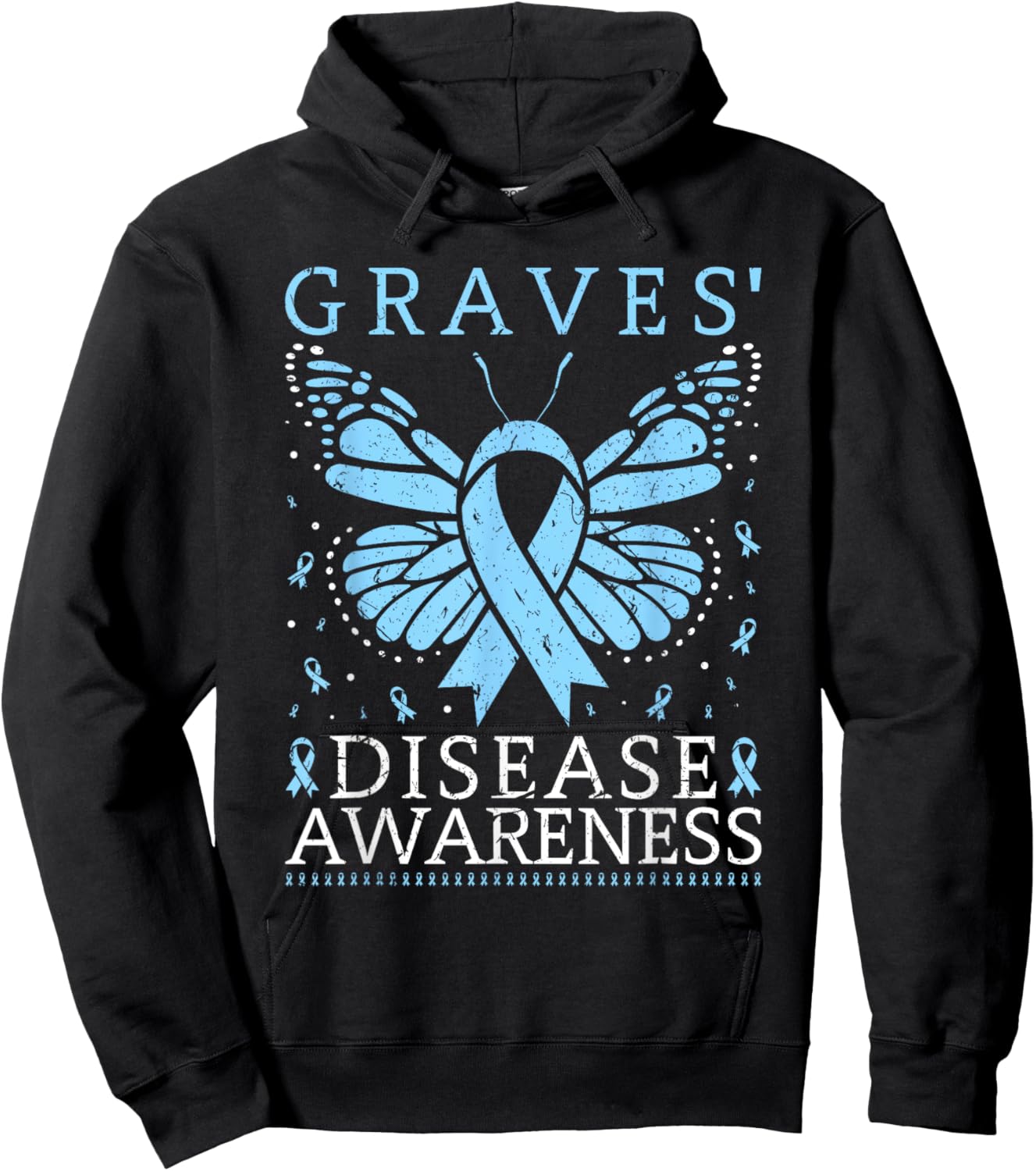Graves Disease Awareness Butterfly Ribbon Thyroid Hoodie - Hoodie | Black
