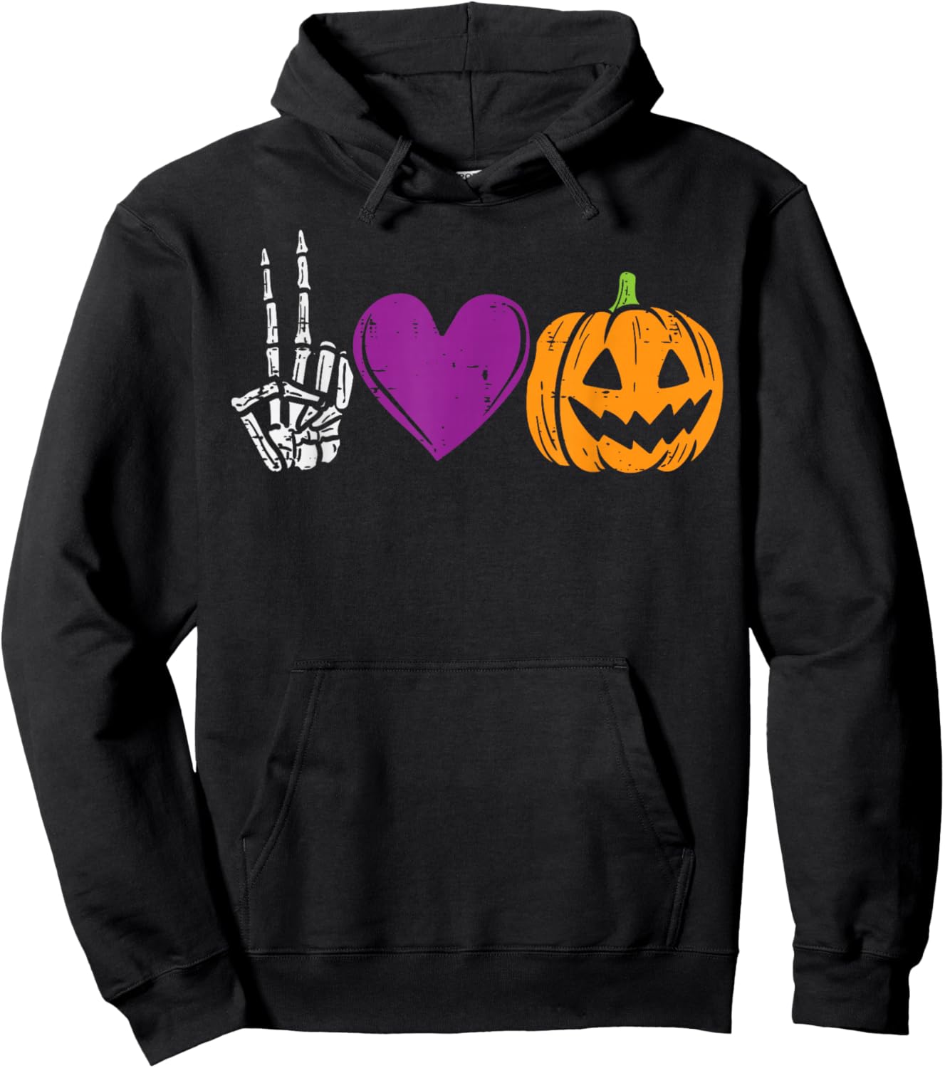 Skeleton Peace Heart Pumpkin Funny Halloween Men Women Kids Hoodie - Hoodie | Black