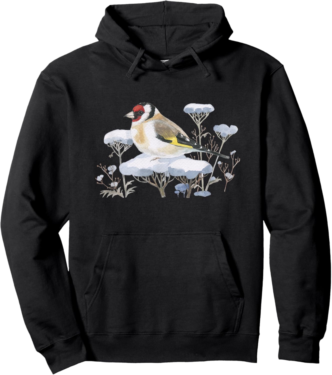 Garden Birds Thistlefink in the Snow Forest Drawing Bird Hoodie - Hoodie | Black