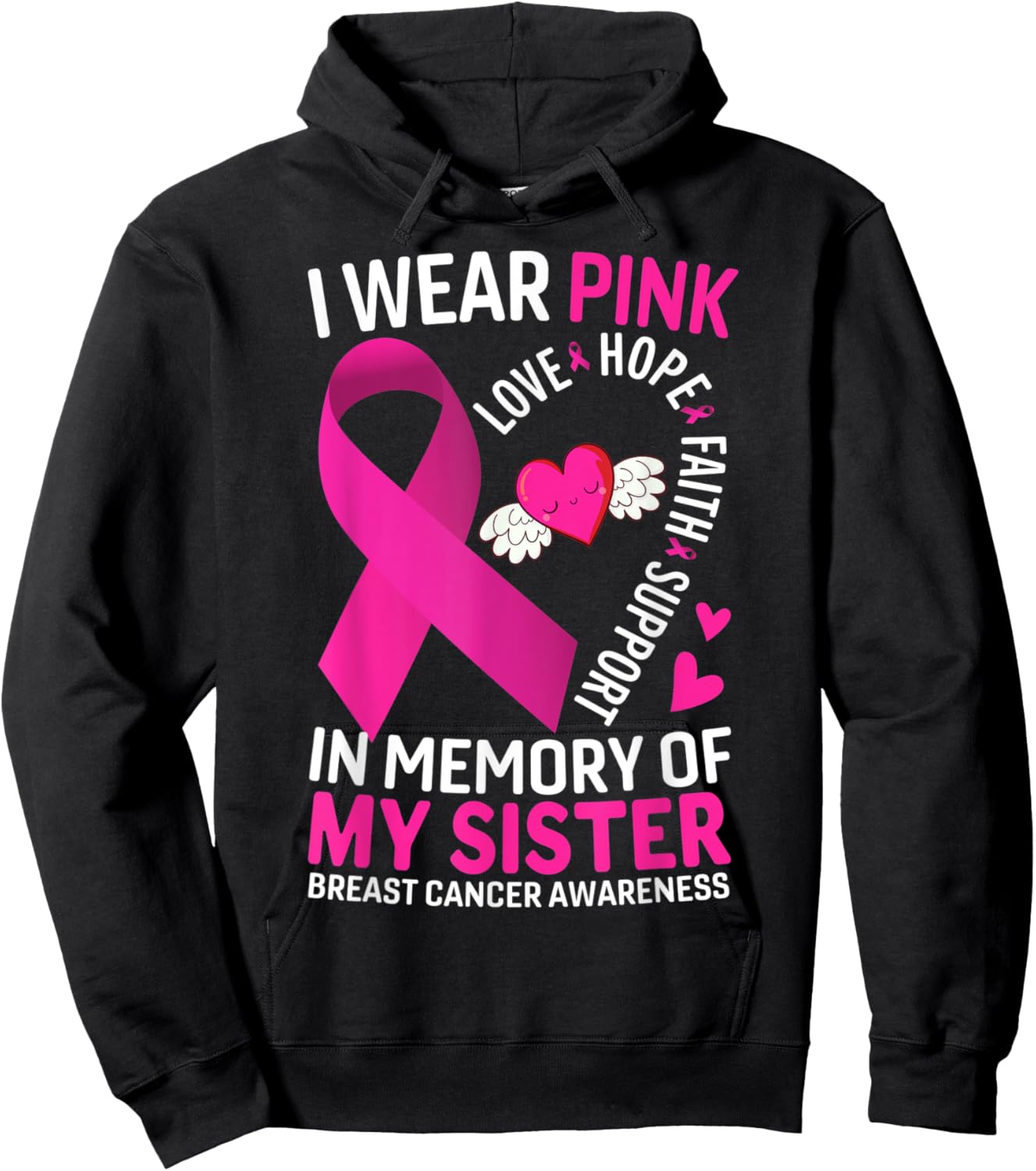 I Wear Pink In Memory Of My Sister Breast Cancer Awareness Hoodie - Hoodie | Black