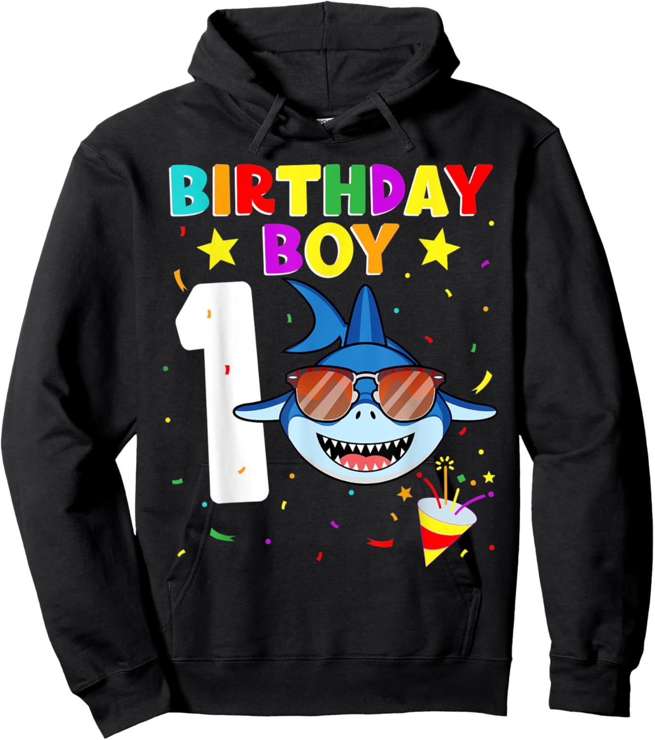 Shark Birthday 1 Year Old 1st Birthday Boy Matching Family Hoodie - Hoodie | Black
