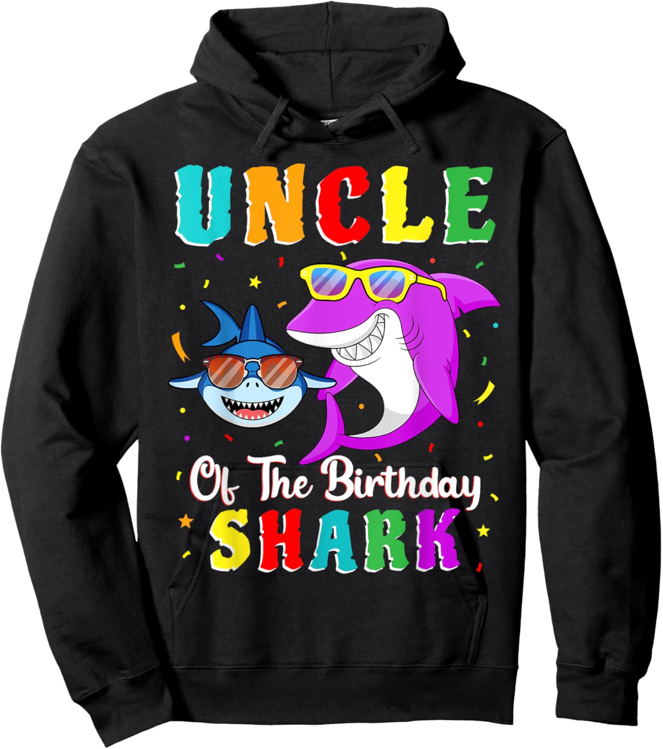 Uncle Of The Shark Birthday Family Matching Birthday Nephew Hoodie - Hoodie | Black