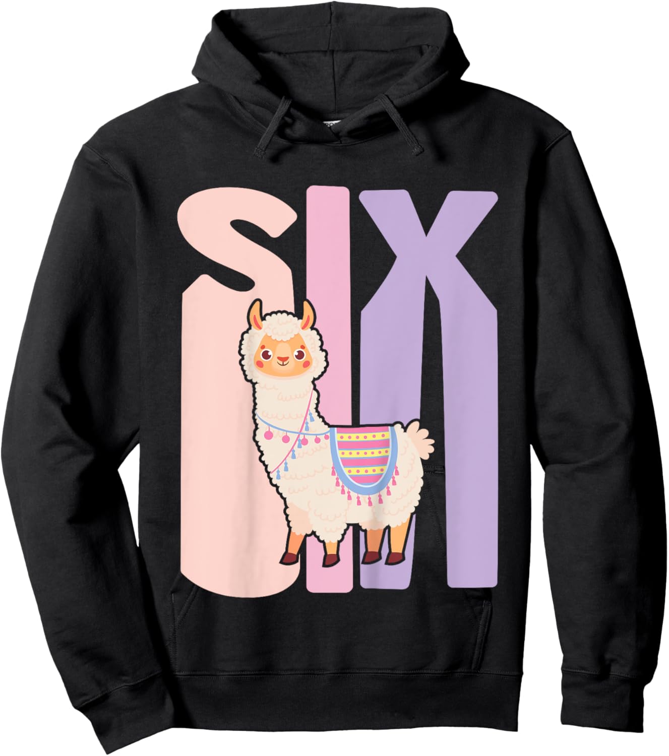 Kids 6 Year Old Cute Llama Alpaca Birthday Girl 6th B-day Hoodie - Hoodie | Black