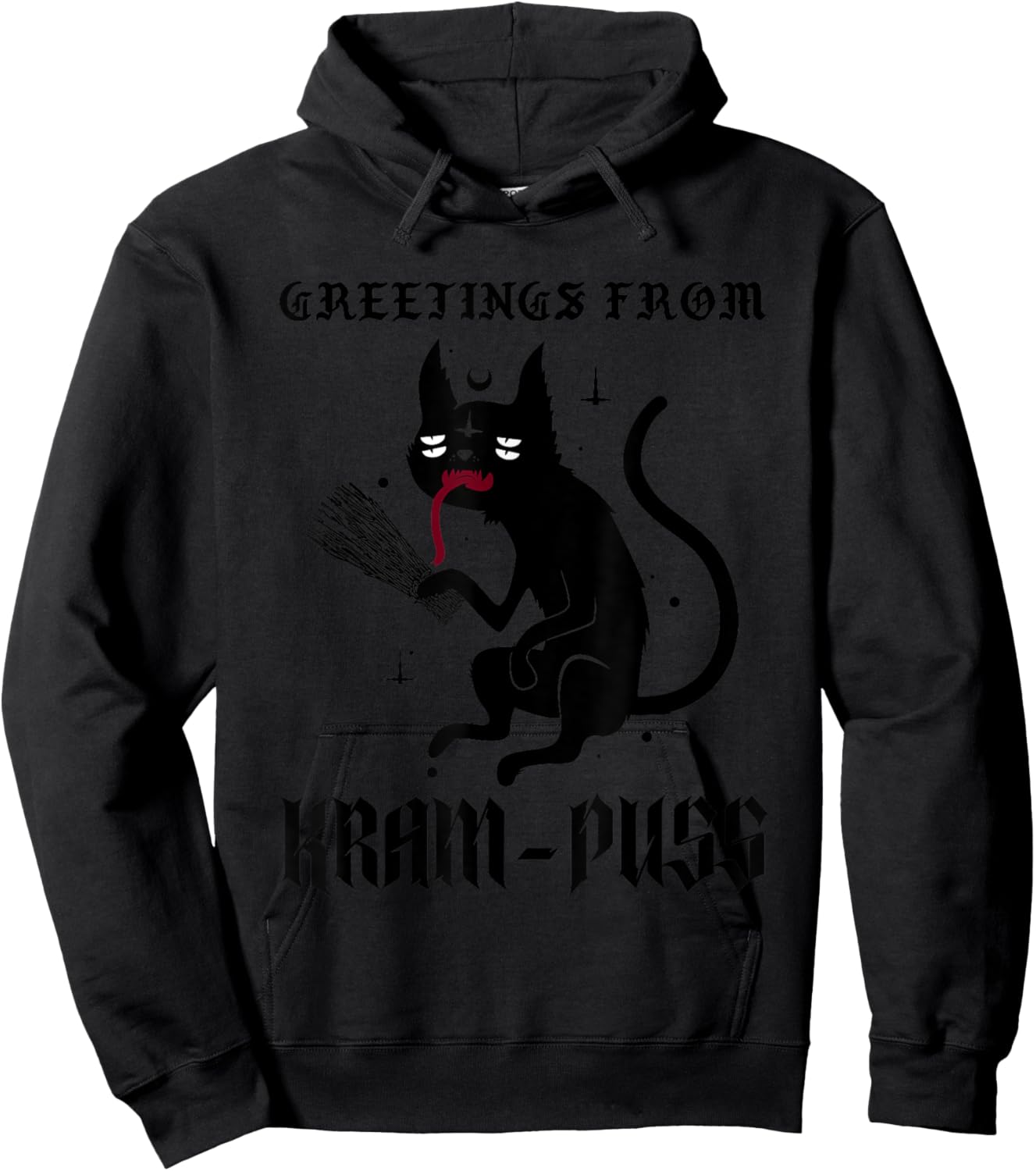 Funny Krampus Cat Christmas Greetings From Kram-Puss Pagan Women Kids Hoodie - Hoodie | Black