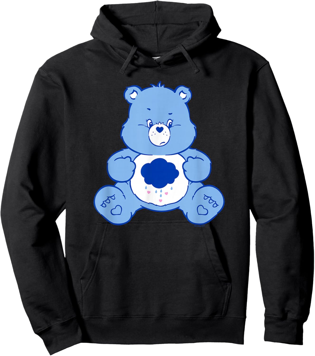 Care Bears Vintage Classic Grumpy Bear Cloudy Belly Badge Hoodie - Hoodie | Black