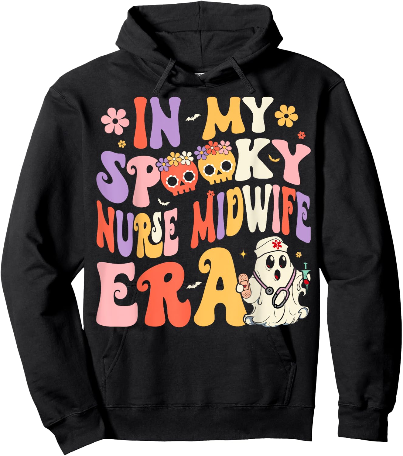 In My Spooky Nurse Midwife Era Groovy Ghost Halloween Nurse Hoodie - Hoodie | Black