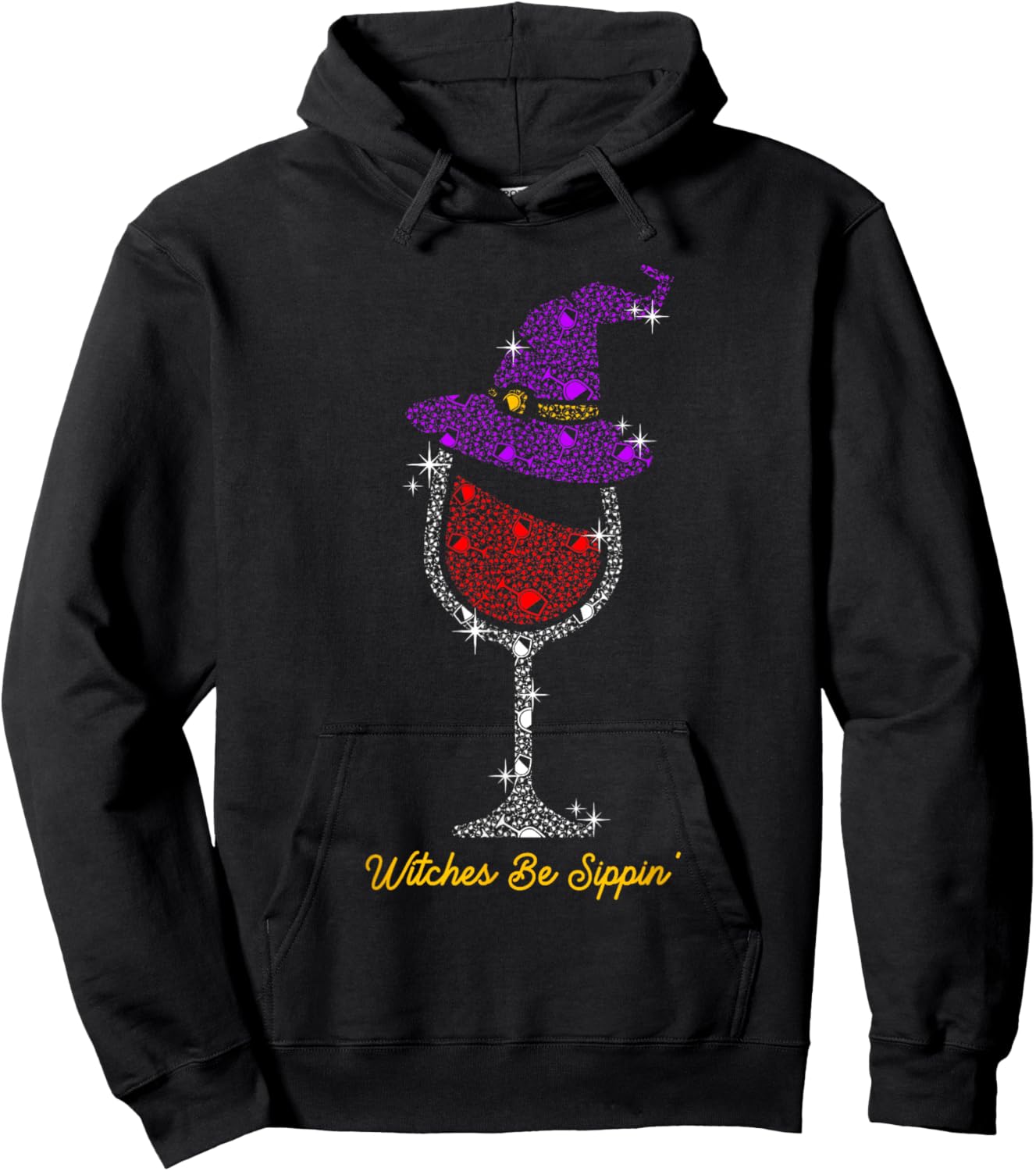 Witches Be Sippin' Witch Squad Wine Glass Halloween Party Hoodie - Hoodie | Black