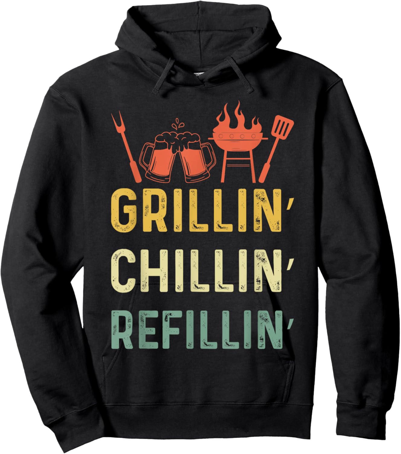 Funny Vintage Grill Dad - Grilling Chilling Refilling Hoodie - Hoodie | Black