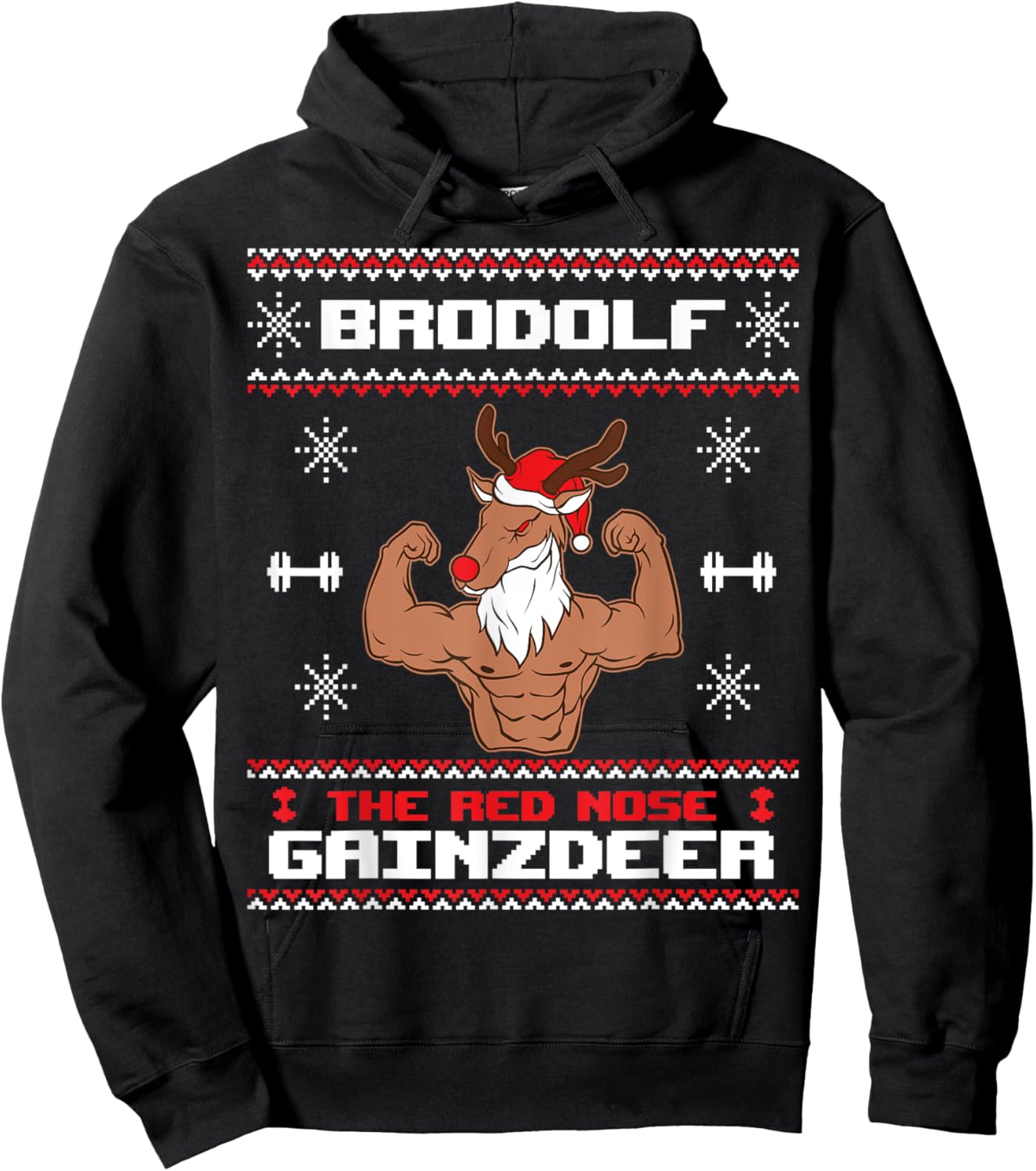 Brodolf The Red Nose Gainzdeer Gym Ugly Christmas Sweater Hoodie - Hoodie | Black