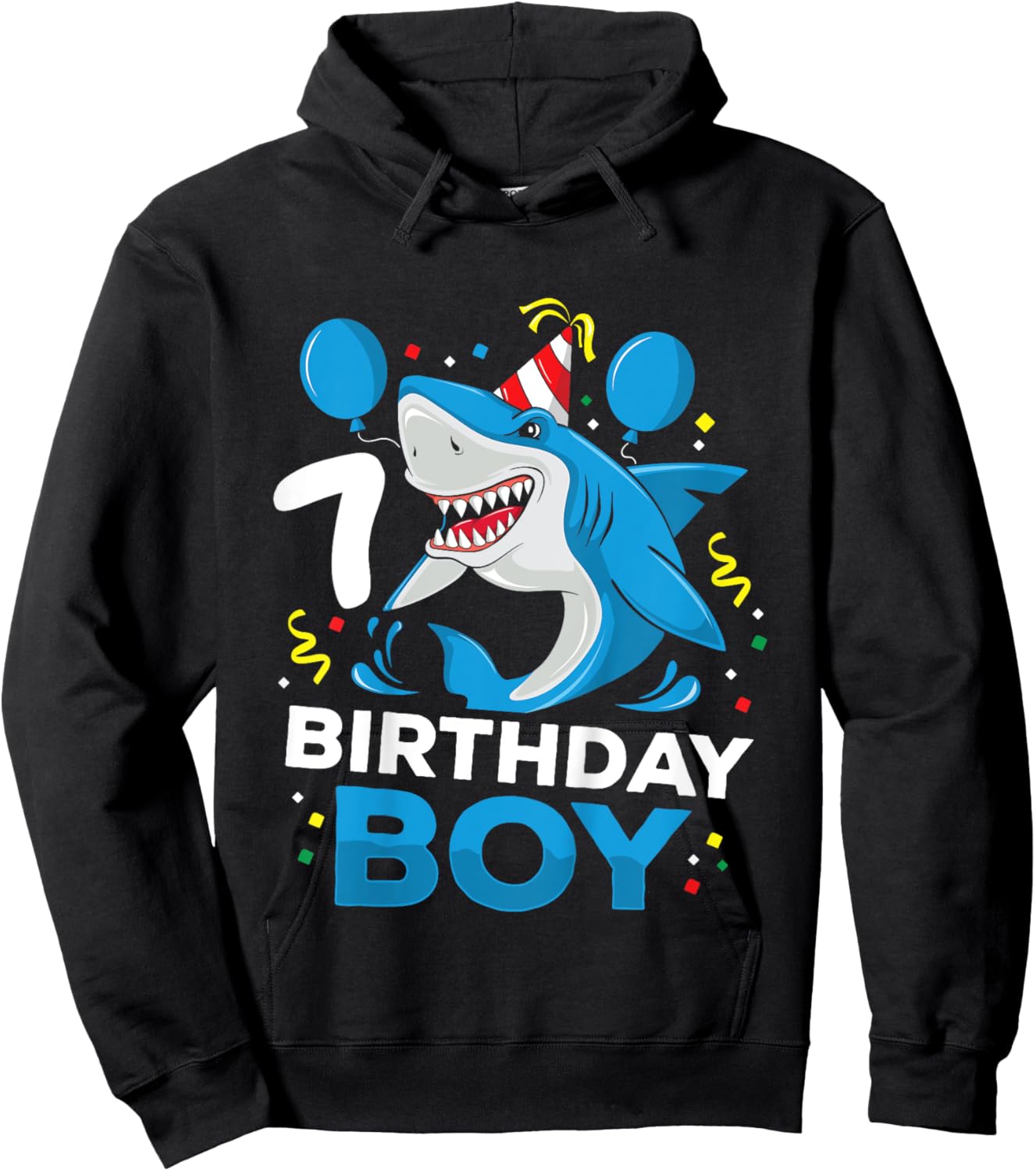 Kids 7th Birthday Boy Shark Ocean Theme Party 7 Years Old For Boy Hoodie - Hoodie | Black