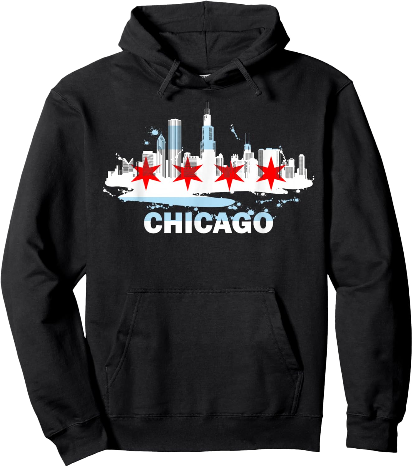 Chicago City Flag Downtown Skyline - Chicago Skyline Hoodie - Hoodie | Black