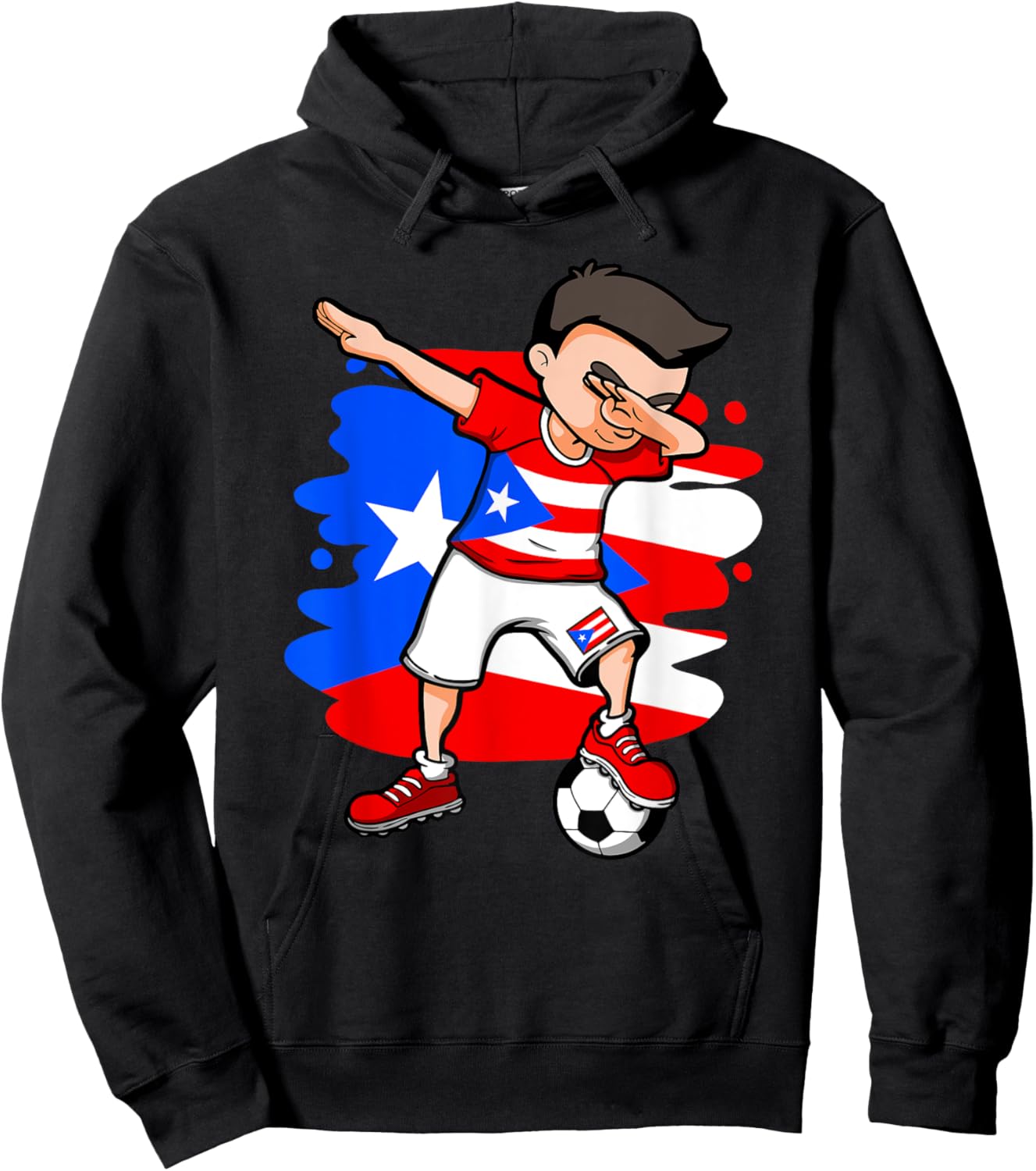 Dabbing Soccer Boy Puerto Rico Fans Jersey Puerto Rican Flag Hoodie - Hoodie | Black