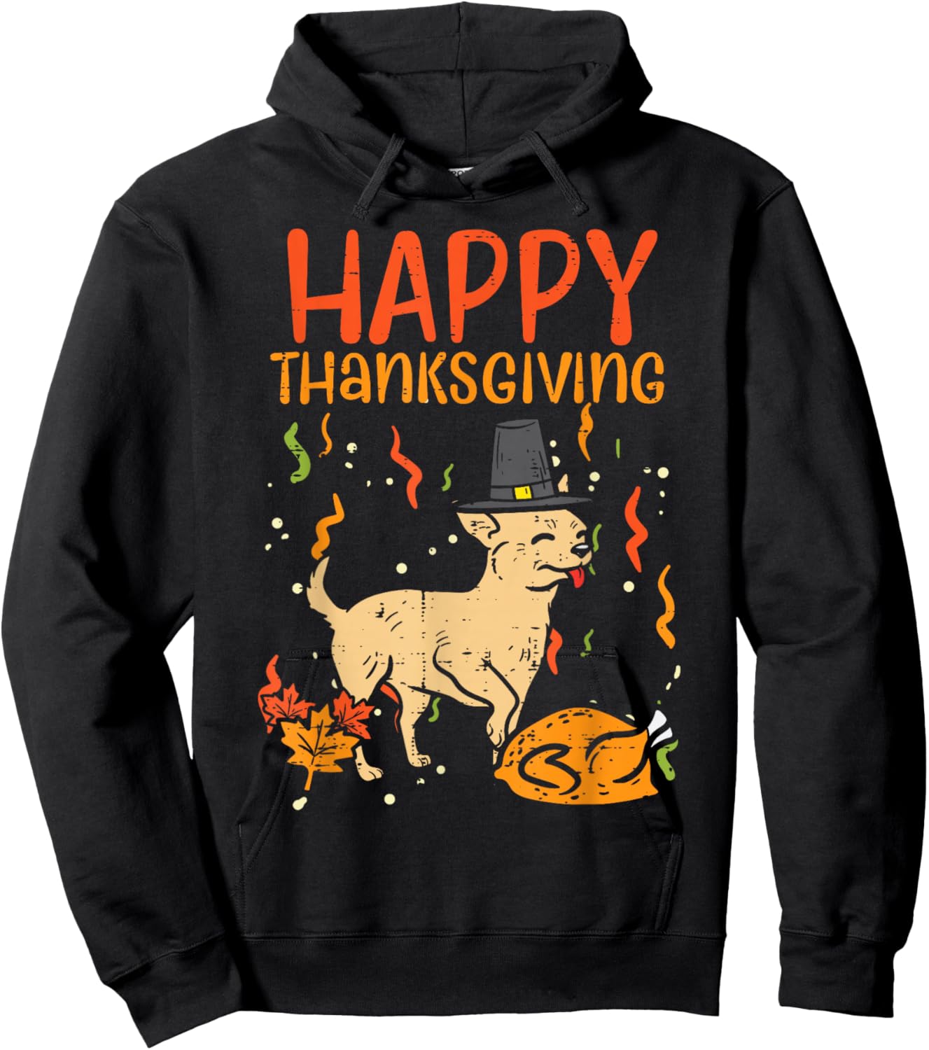 Happy Thanksgiving Chihuahua Turkey Chiwawa Dog Fall Autumn Hoodie - Hoodie | Black