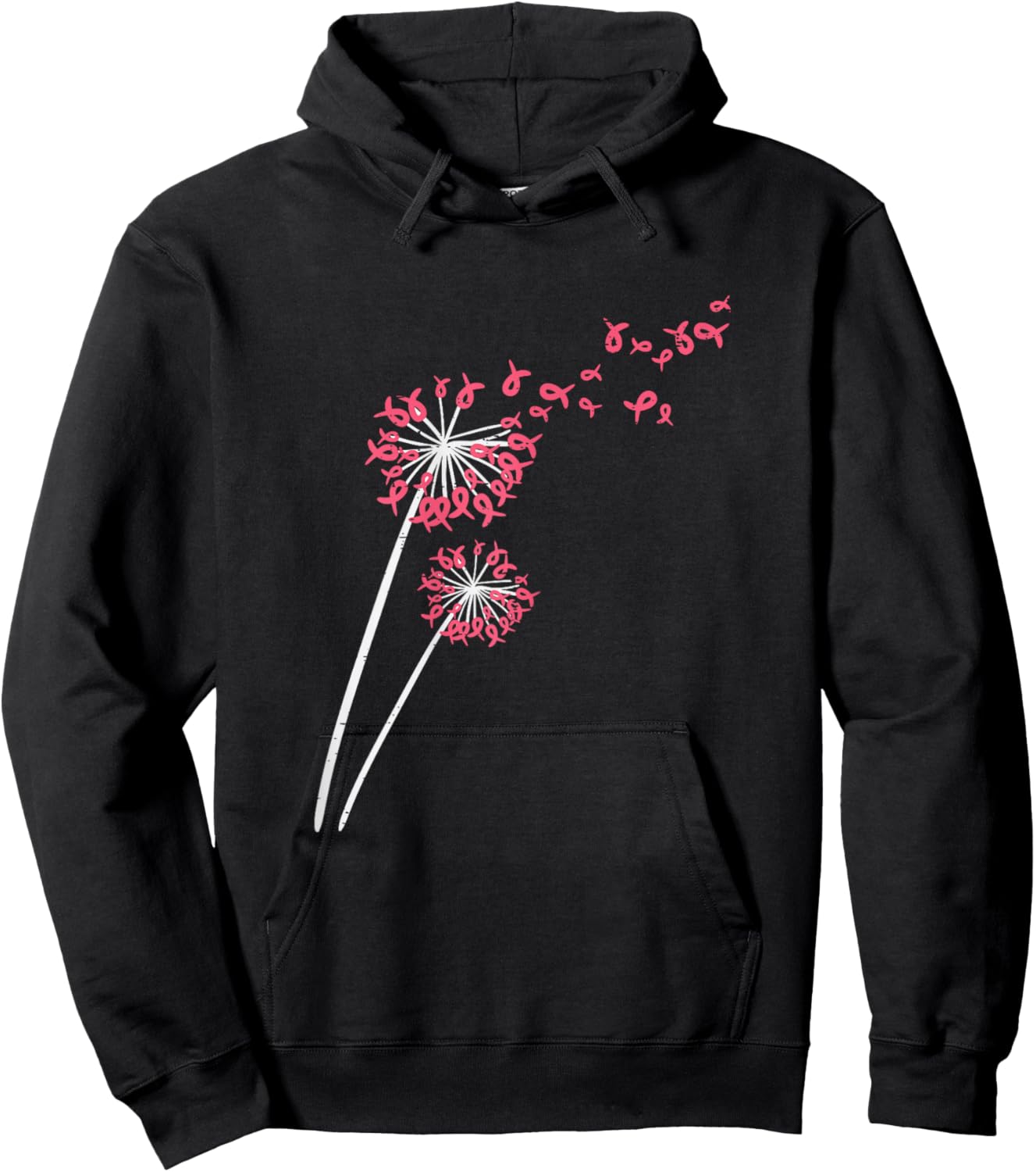 Pink Ribbon Dandelion Breast Cancer Awareness Men Women Hoodie - Hoodie | Black