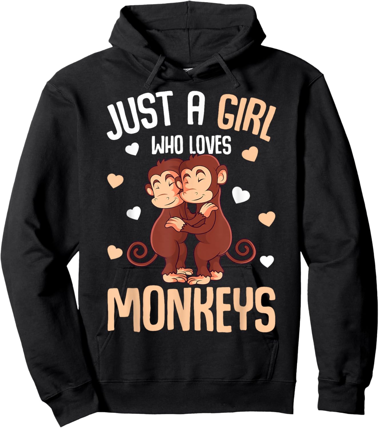Just A Girl Who Loves Monkeys Kids Girls Monkey Hoodie - Hoodie | Black