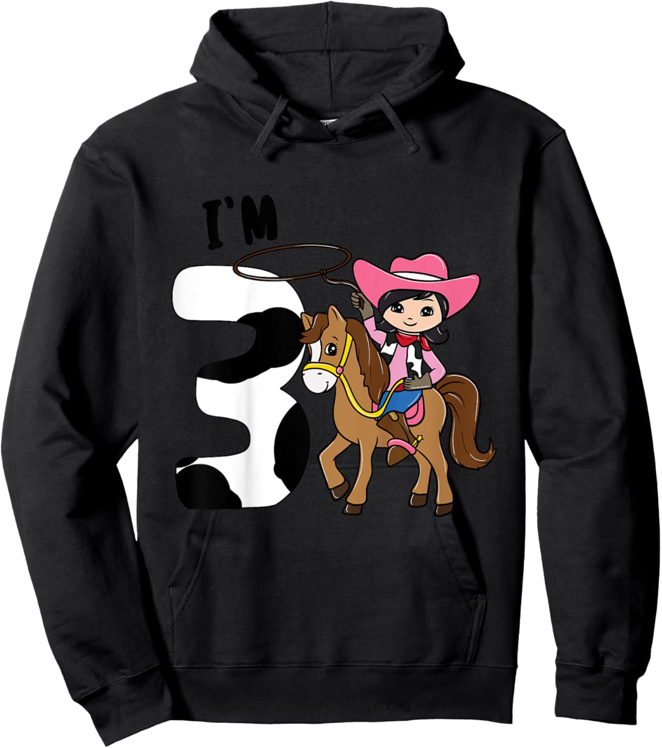 I'm 3 - Cute Horse Riding Cowgirl 3rd Birthday Girls Hoodie - Hoodie | Black