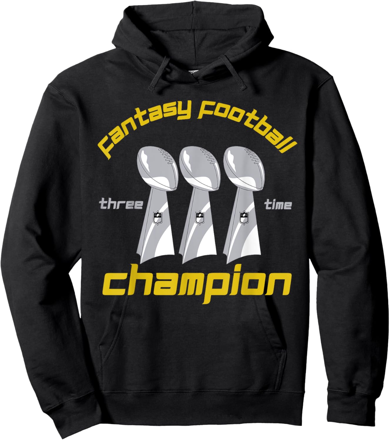 Fun Three Time Fantasy Football League Champion Trophy Hoodie - Hoodie | Black
