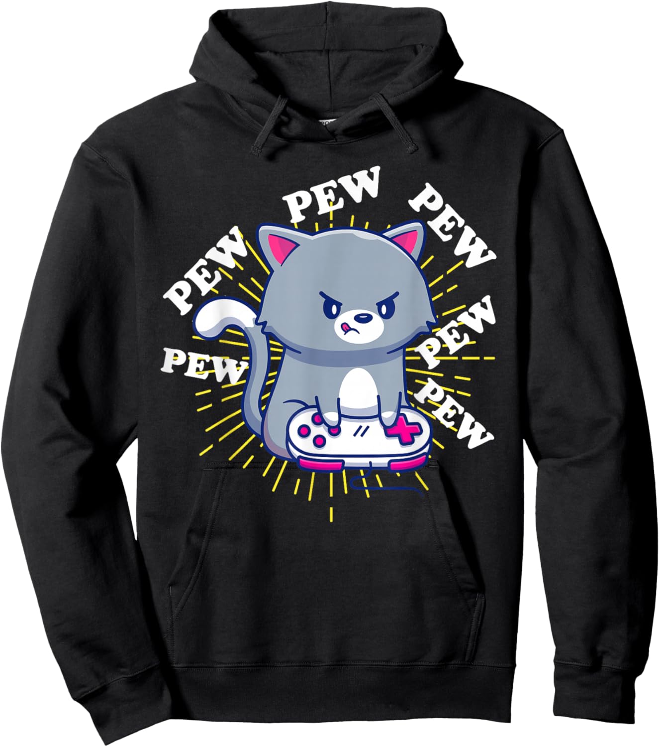 Pew Pew Cute Cat Gamer Headset Cat Gaming Hoodie - Hoodie | Black