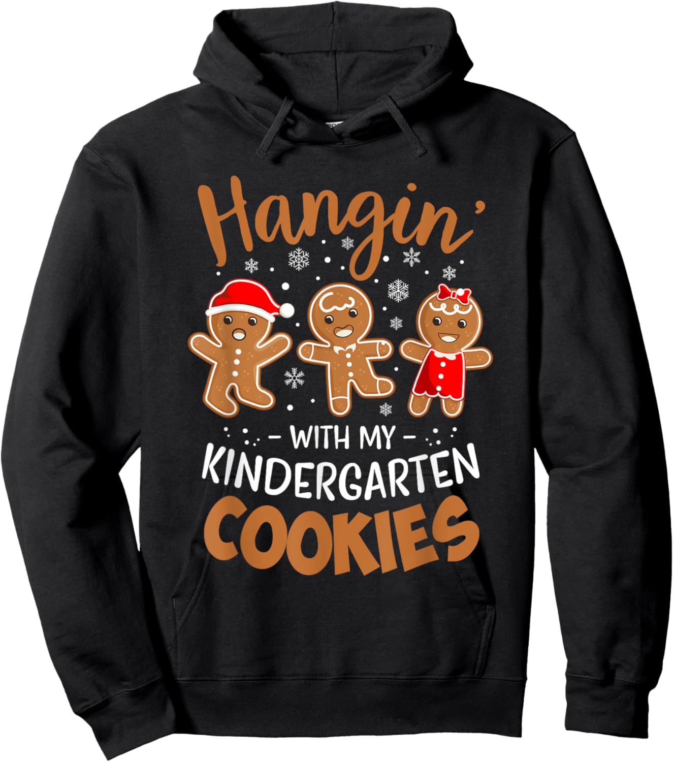 Hangin My Kindergarten Cookie Gingerbread Christmas Teacher Women Kids Hoodie - Hoodie | Black