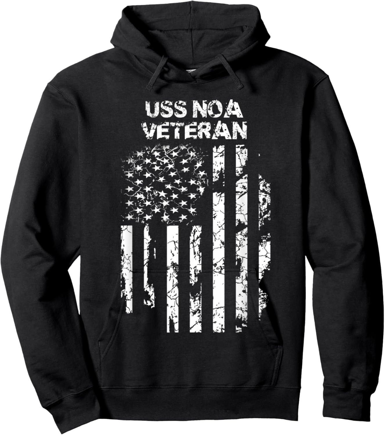 USS Noa Military Veteran Distressed USA Flag Women Men Hoodie - Hoodie | Black