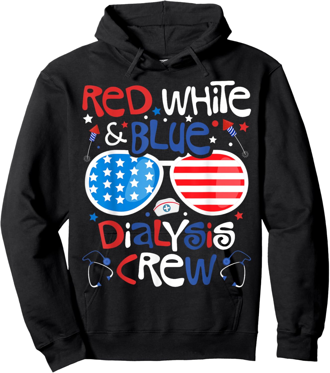 4th of July Red White Blue Dialysis Crew Patriotic Nurse Hoodie - Hoodie | Black