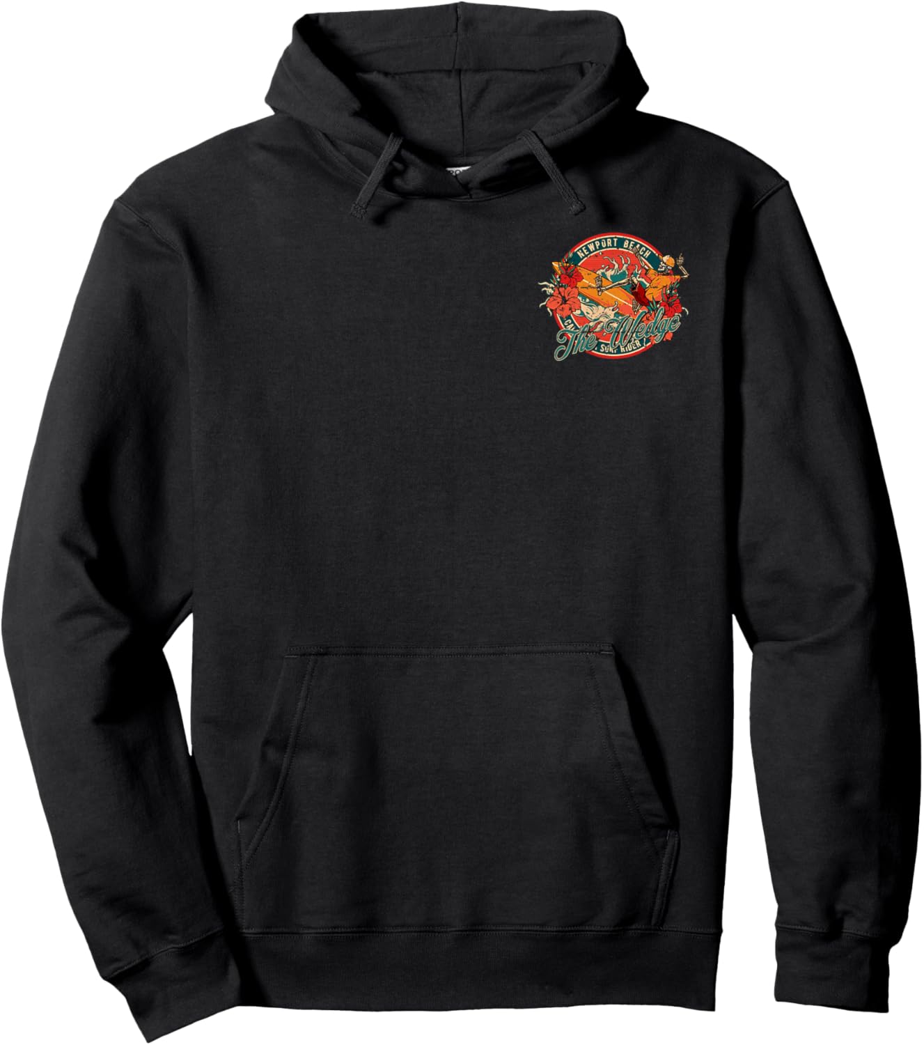 2-Sided Surfing Skeleton The Wedge Newport Beach Badge Hoodie - Hoodie | Black