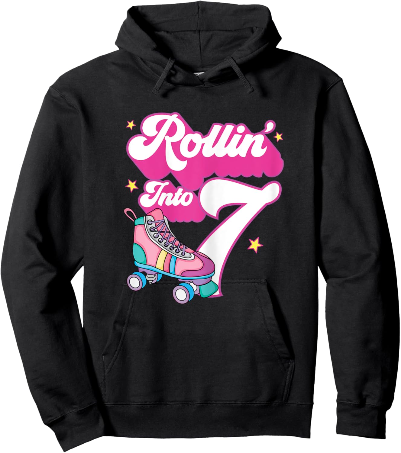 Rollin' Into 7 Roller Skating 7th Birthday Bday Girl Skate Hoodie - Hoodie | Black