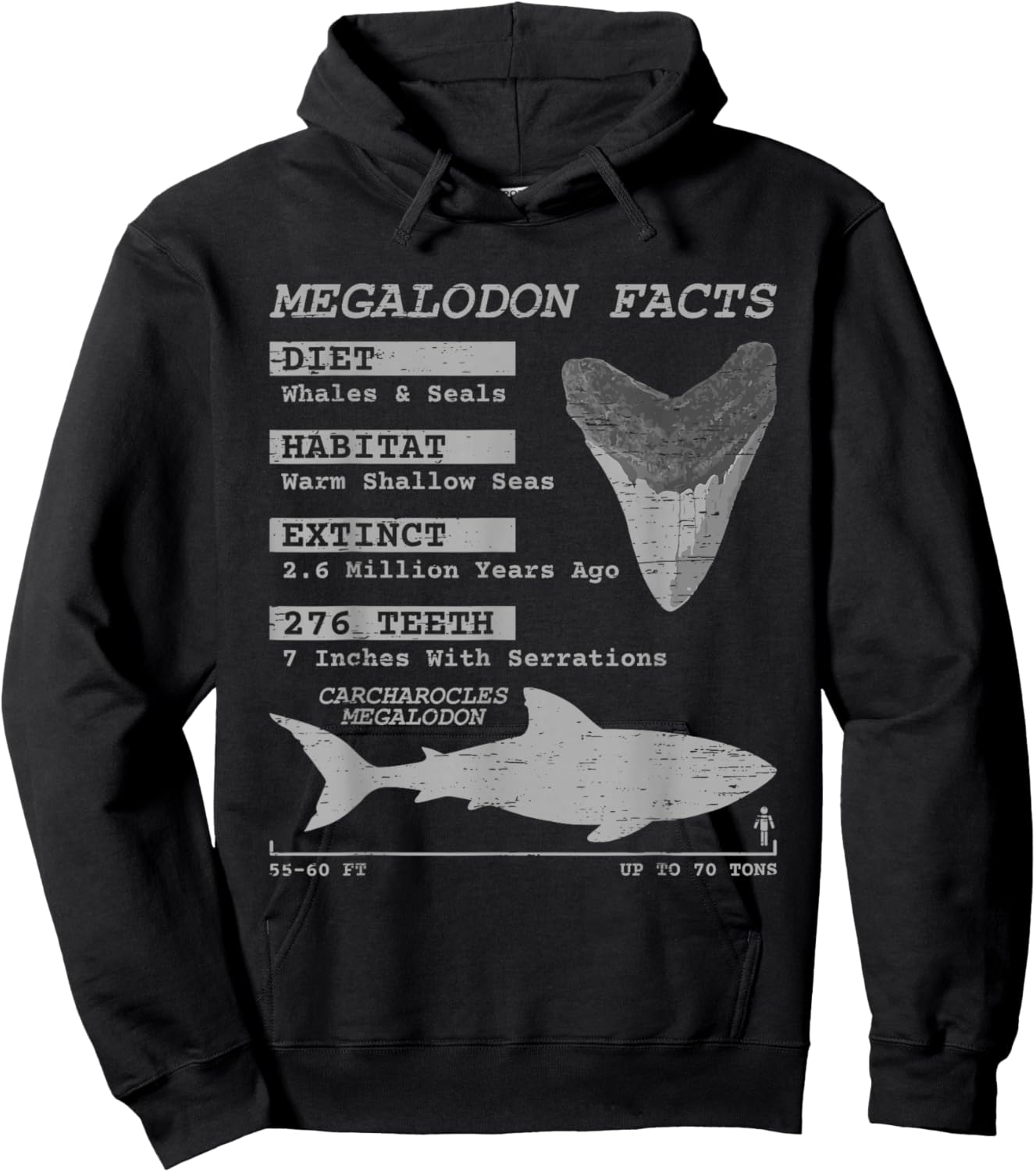 Megalodon Facts Teeth Meg Wildlife Sharks Deep Sea Creature Hoodie - Hoodie | Black