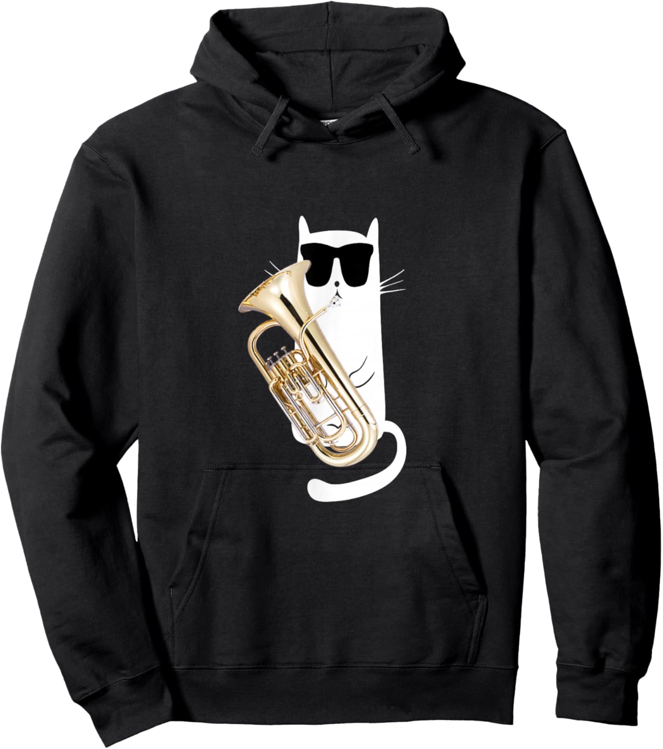 Funny Cat Wearing Sunglasses Playing Euphonium Hoodie - Hoodie | Black