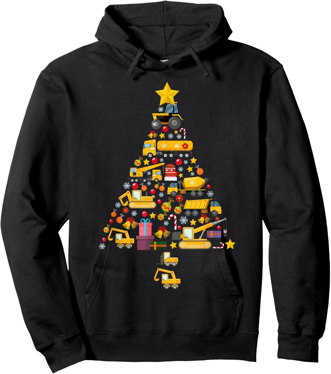 Funny Construction Trucks Christmas Tree Xmas Men Kids Women Hoodie - Hoodie | Black