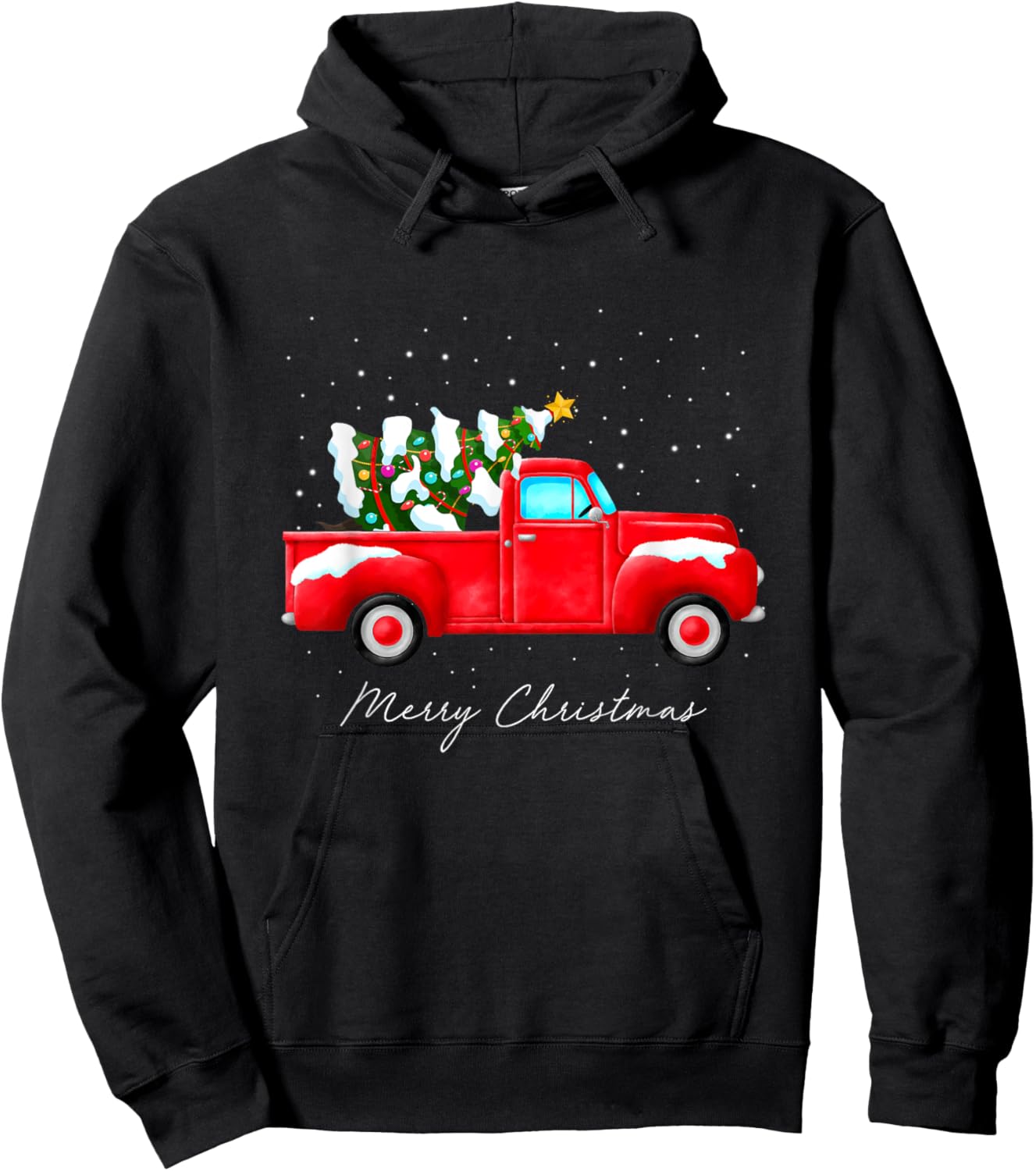 Red Truck Christmas Tree Lights Family Matching Vintage Hoodie - Hoodie | Black