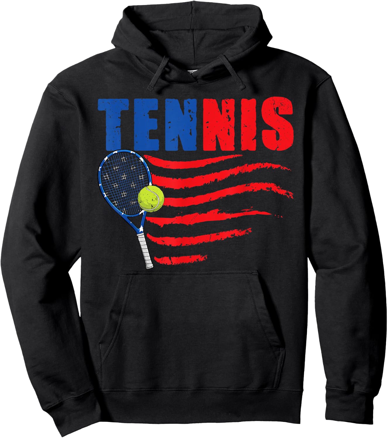 Retro Tennis Lover USA American Flag 4th Of July Hoodie - Hoodie | Black