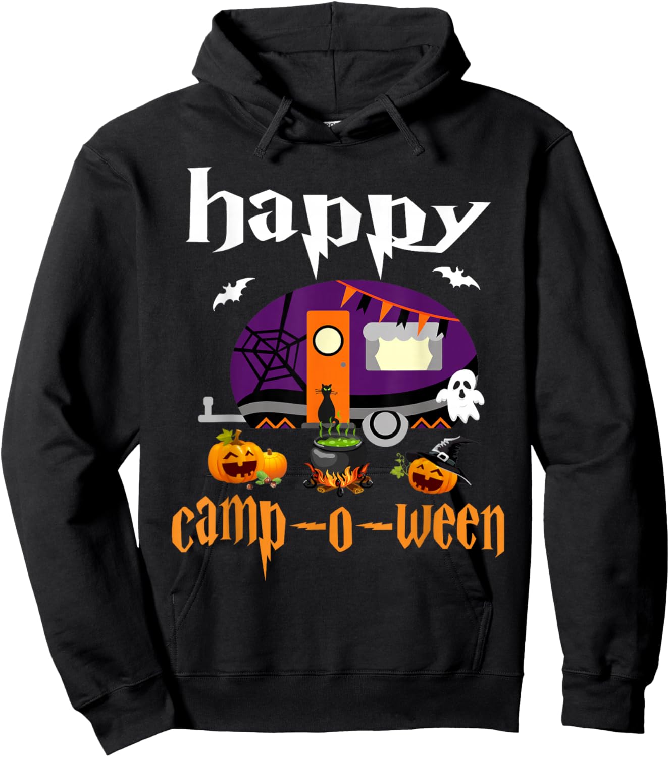 Happy Camp-O-Ween Halloween Camping Camper Hoodie - Hoodie | Black